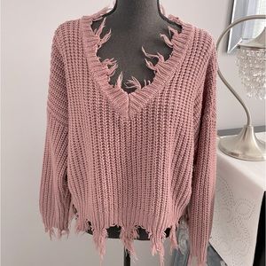 Love Tree Distressed Pink Sweater